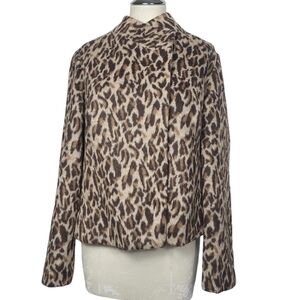 Chico's Snap Button Animal Print Faux Fur Jacket M